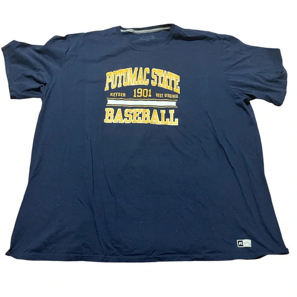 Vintage 90s Potomac College Baseball tee on Russell athletics shirt size 3X Navy - Picture 1 of 6